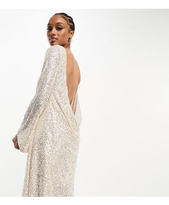 Jaded Rose Tall long sleeve sequin cowl back mini dress in silver