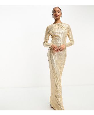 Jaded Rose Tall long sleeve sequin maxi dress in gold