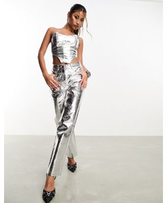 Jaded Rose textured metallic tailored pants in silver (part of a set)