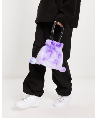 Jayley small faux fur pouch bag in purple-Multi
