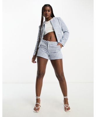 JDY boucle shorts in blue & white check (part of a set)-Multi