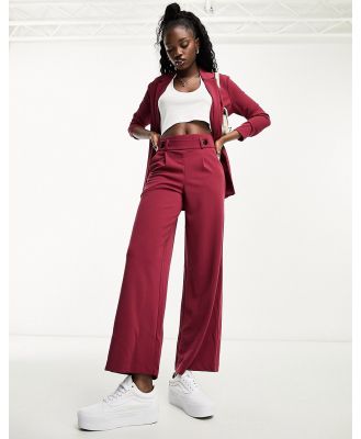 JDY button detail wide leg dad pants in burgundy (part of a set)-Red