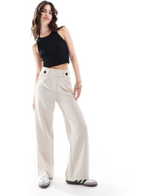 JDY button detail wide leg dad pants in stone-Grey