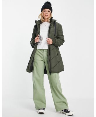 JDY chevron hooded padded coat in khaki-Green