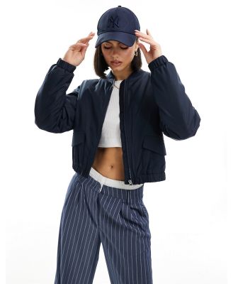 JDY cropped padded bomber jacket in navy
