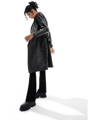 JDY faux leather trench coat in black