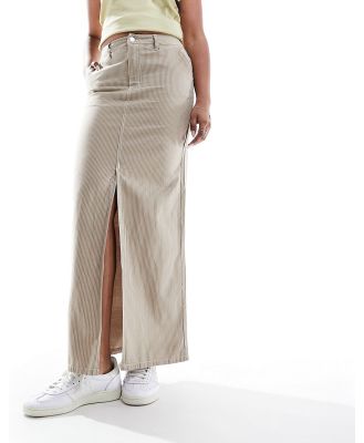 JDY high waisted maxi skirt with slit in beige pinstripe-Neutral