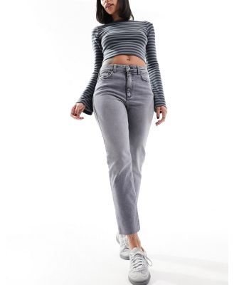 JDY high waisted straight cropped jeans in light grey