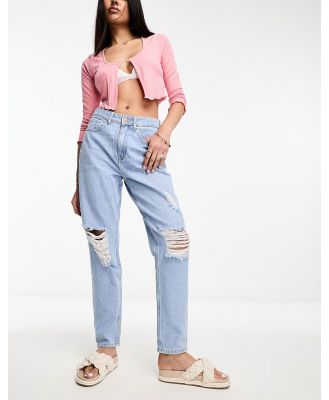 JDY high waisted straight leg distressed jeans in light blue