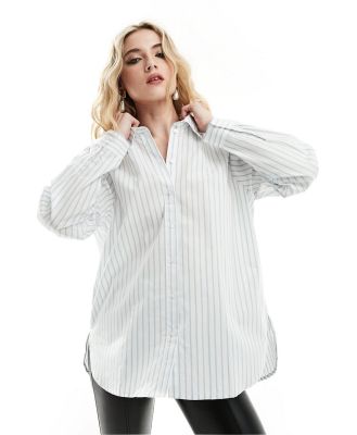 JDY long sleeve loose fit shirt in white with blue stripe-Multi