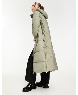 JDY longline padded coat in sage-Grey