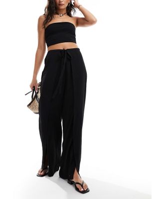 JDY loose fit texture pants with layered side split in black