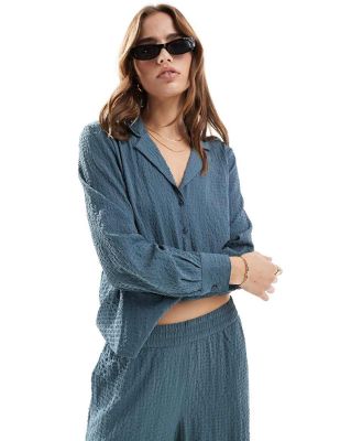 JDY seersucker loose boyfriend shirt in dark grey (part of a set)