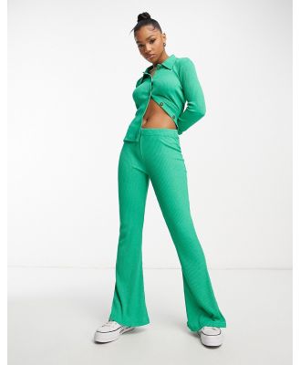 JDY soft ribbed flared pants in bright green (part of a set)