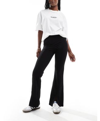 JDY split hem flared pants in black