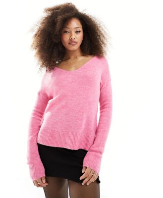JDY v neck long sleeve knit jumper in pink