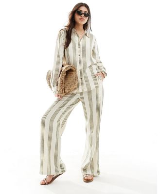 JDY wide leg linen mix pants in sage and white stripe (part of a set)-Multi