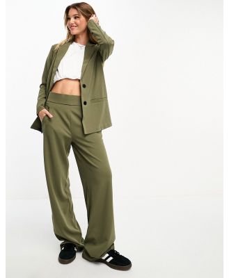 JDY wide leg tailored pants in khaki (part of a set)-Green