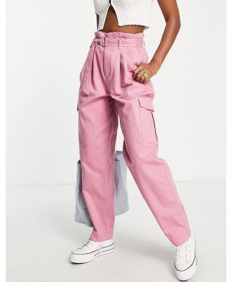 JJXX belted straight leg cargo pants in pink
