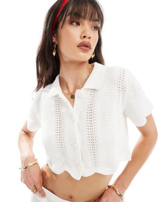JJXX cropped crochet button through top in white (part of a set)