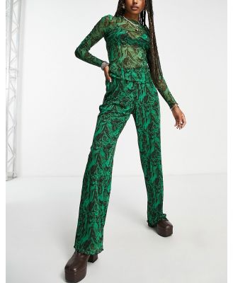 JJXX high waisted mesh wide leg pants in green graphic print (part of a set)
