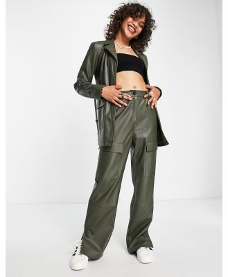 JJXX utility faux leather cargo pants in dark green (part of a set)