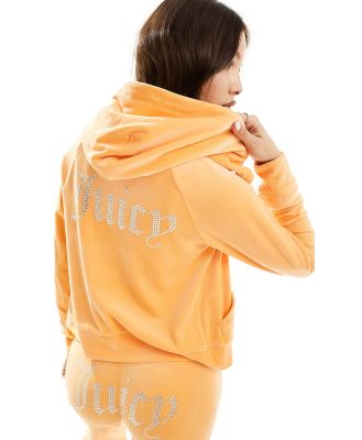 Juicy Couture diamante velour tracksuit zip hoodie in papaya (part of a set)-Orange