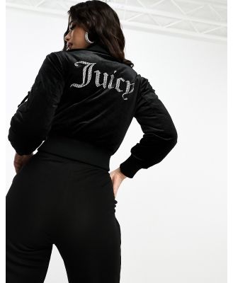 Juicy Couture velour padded bomber jacket in black