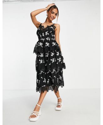 Just Me cami lace tiered midi dress in black