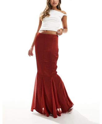 Kaiia satin fishtail maxi skirt in rust-Copper