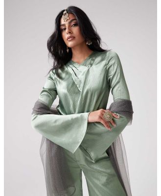 Kanya London long sleeve top with sparkle Dupatta scarf in green (part of a set)