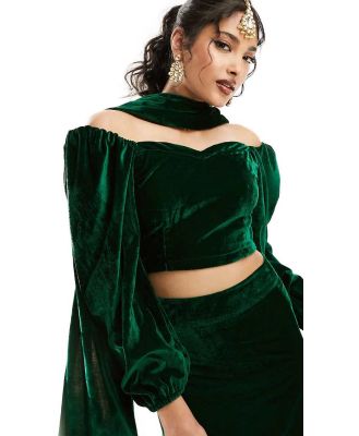 Kanya London velvet bustier in emerald green