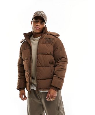 Karl Kani retro hooded puffer jacket in brown
