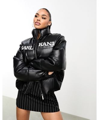 Karl Kani retro puffer jacket in black faux leather