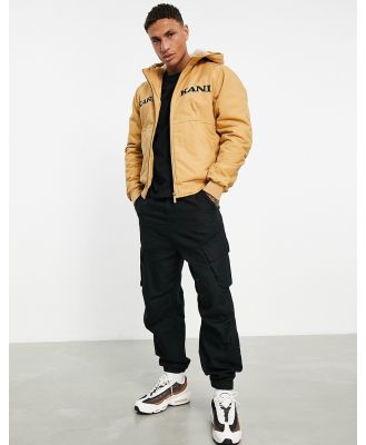 Karl Kani retro twill bomber jacket with hood in sand-Neutral