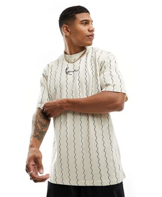 Karl Kani signature oversized t-shirt in off white with wavy vertical stripes-Neutral
