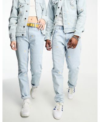 Karl Kani unisex OG denim jeans in light blue with daisy embroidery (part of a set)
