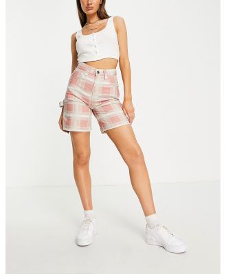 Kickers high waisted combat mom shorts in check denim-Multi