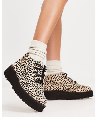 Kickers Kick Hi stack boots in leopard print-Multi