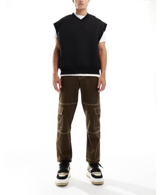 Kickers straight leg combat pants with contrast stitch-Brown