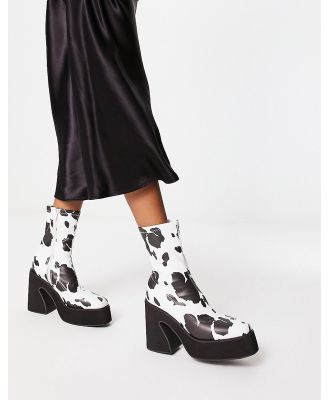 Koi Holy chunky cow print heeled boots in multi
