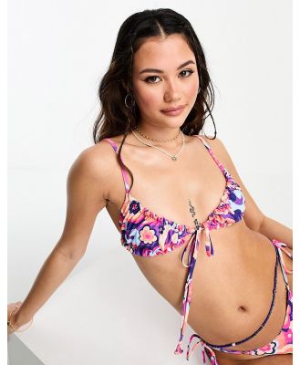 Kulani Kinis ruched bralet bikini top in Tipsy Dip floral print-Multi