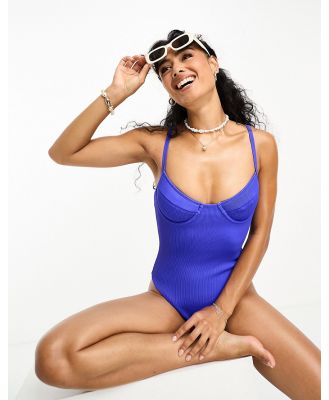 Kulani Kinis x Hannah Meloche & Ava Jules ribbed underwire cheeky swimsuit in cobalt blue
