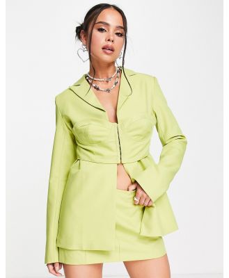 Kyo corset overlay longline blazer in lime (part of a set)-Green