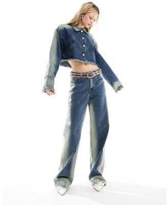 Kyo The Brand cropped bleach wash denim jacket in indigo blue (part of a set)-Navy