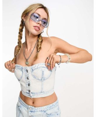 Kyo The Brand denim button detail corset top in blue wash (part of a set)