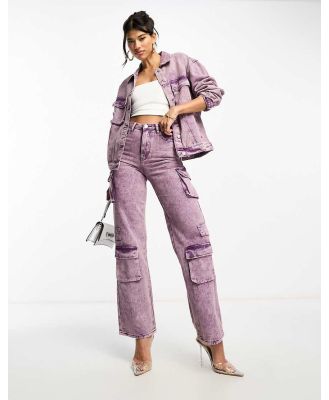 Kyo The Brand denim metallic utility wide leg jeans in lilac (part of a set)-Purple