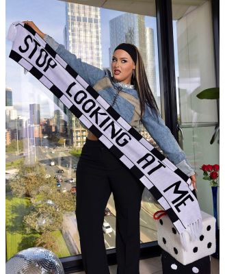 Labelrail x Holly Marston slogan football scarf in black and white