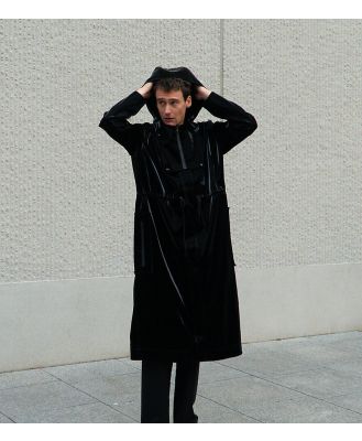 Labelrail x Isaac Hudson sheen vintage effect vinyl oversized raincoat in black