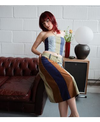 Labelrail x Lara Adkins patchwork corduroy midi length skirt in multi (part of a set)
